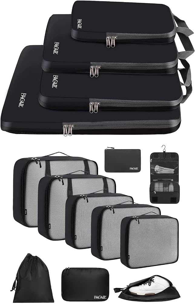 BAGAIL 8-piece packing cube set with mesh cubes, toiletry bag, shoe bag and laundry bag