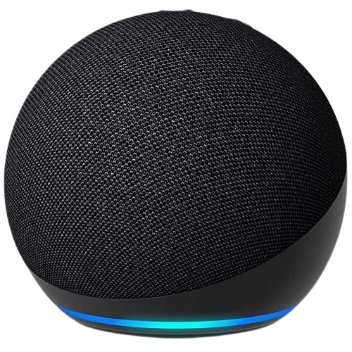 Amazon Echo Dot smart speaker in charcoal with blue Alexa light ring