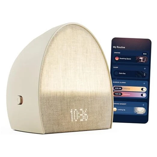 Hatch Restore 3 sunrise alarm clock and sound machine in putty with its sleep app
