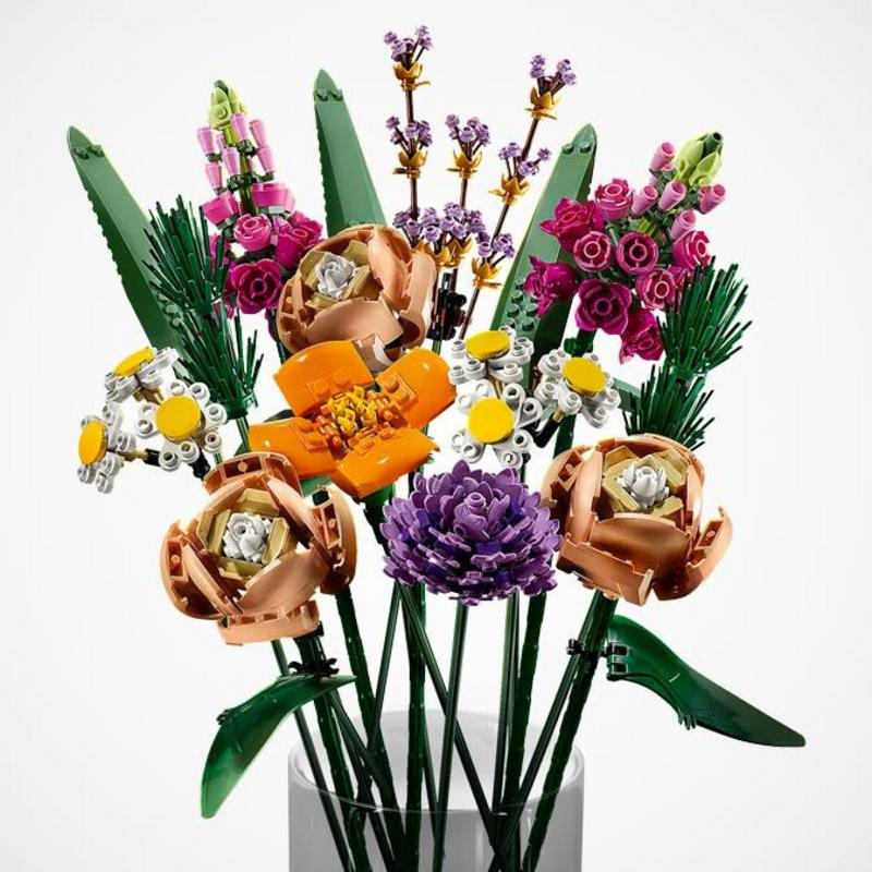LEGO Botanicals flower bouquet set built and displayed in a vase