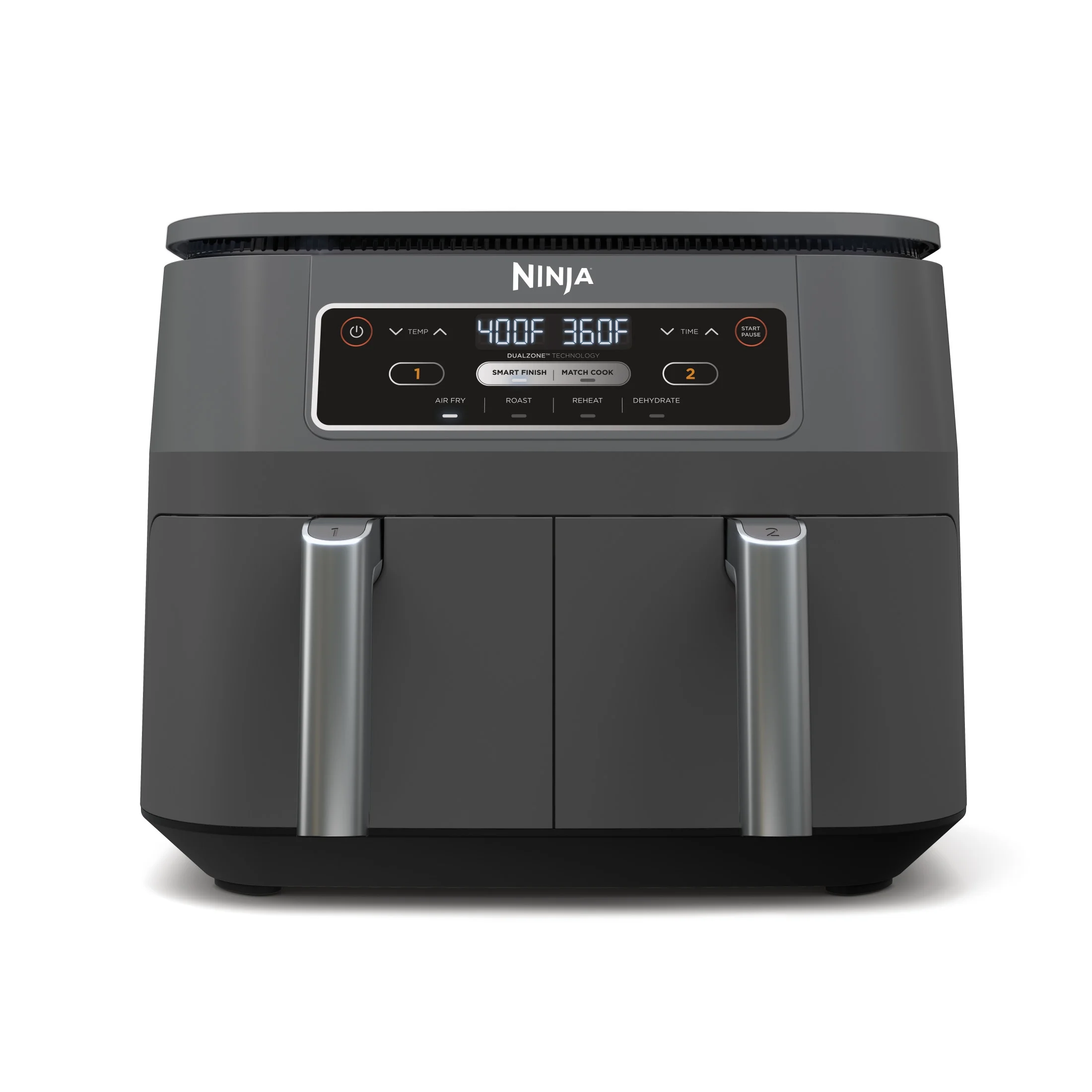 Ninja Foodi DualZone air fryer with two baskets and digital display